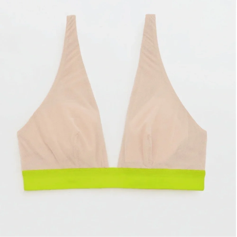 Aerie Smoothez Plunge Mesh Bralette nude‎ and green small